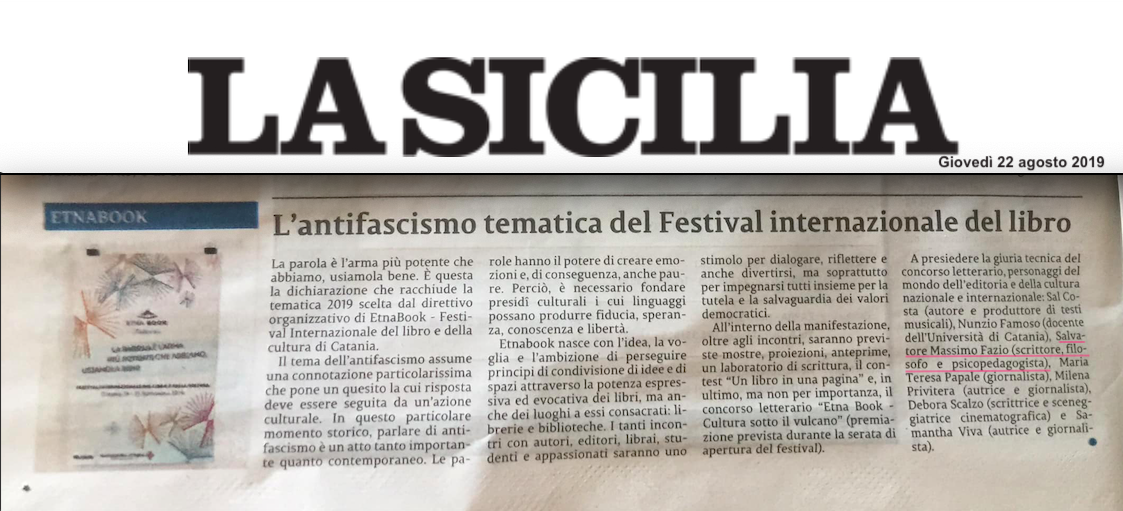 SMF citato su La Sicilia – L’antifascismo tematica del Festival internazionale del libro