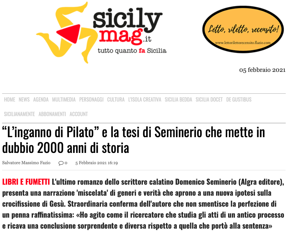 SMF per SicilyMag – “L’inganno di Pilato” e la tesi di Seminerio che mette in dubbio 2000 anni di storia