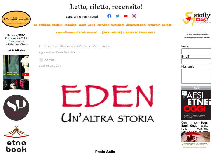 SMF per Letto, riletto, recensito! – Il mancante della Genesi è l’Eden di Paolo Anile