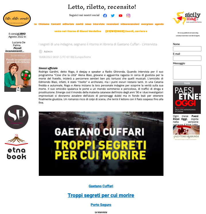 SMF per LRR – I segreti di una indagine, segnano il ritorno in libreria di Gaetano Cuffari – L’intervista