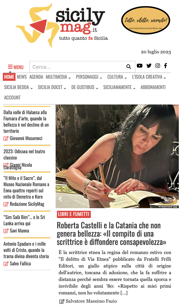 Clicca sull'anteprima per leggere l'intervista a Roberta Castelli su SicilyMag